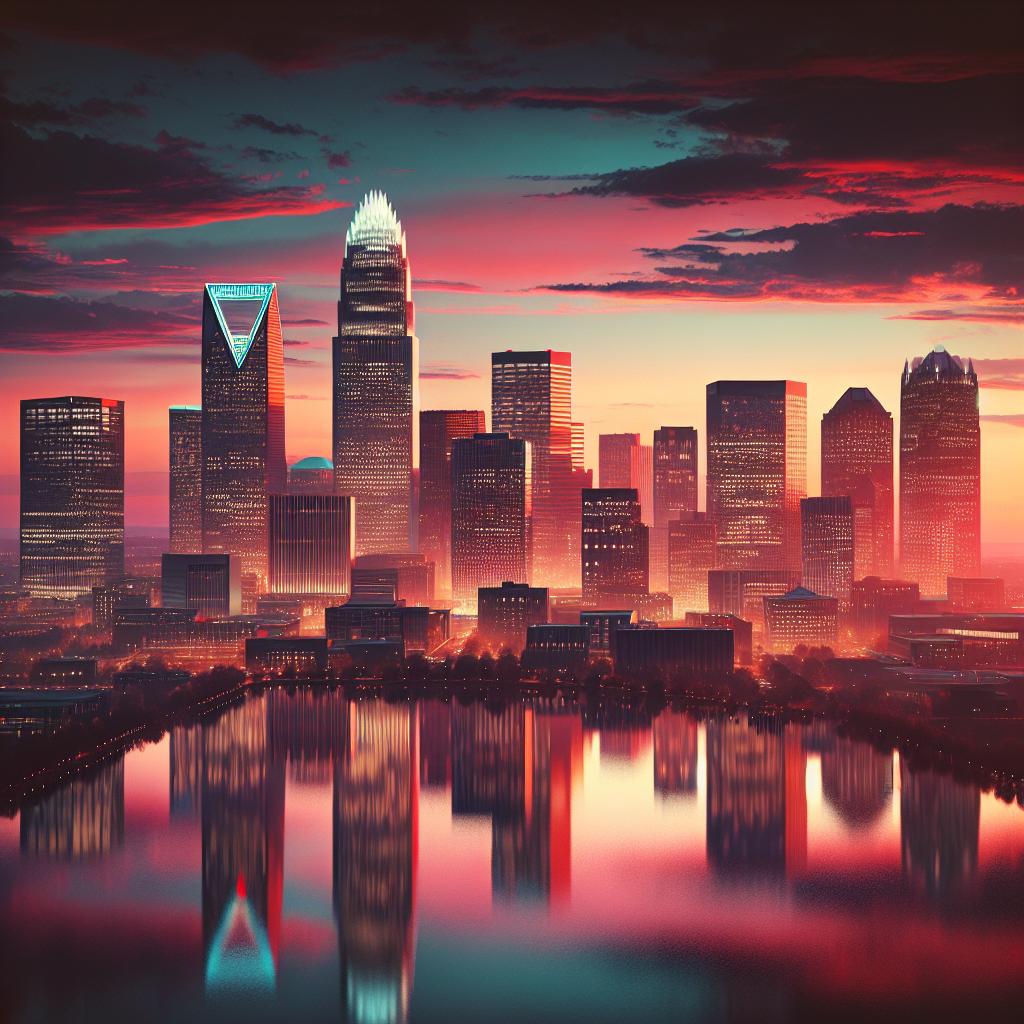 Charlotte skyline at sunset