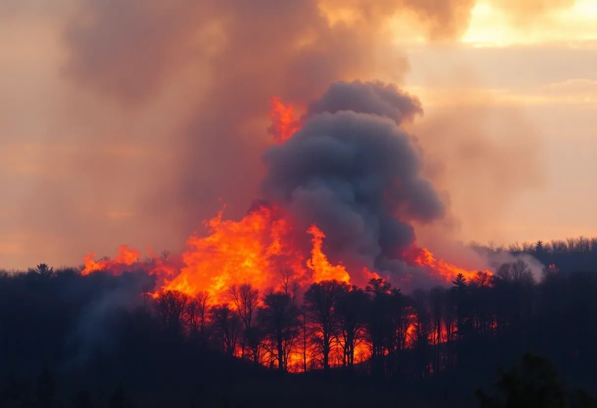 Flames and smoke from the Jones Road Wildfire in New Jersey