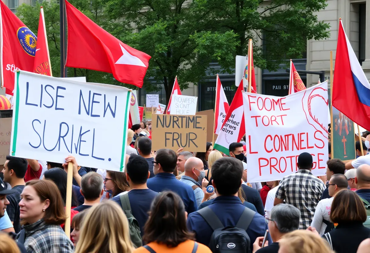 Protesters gathered in Charlotte holding banners against federal immigration policies.