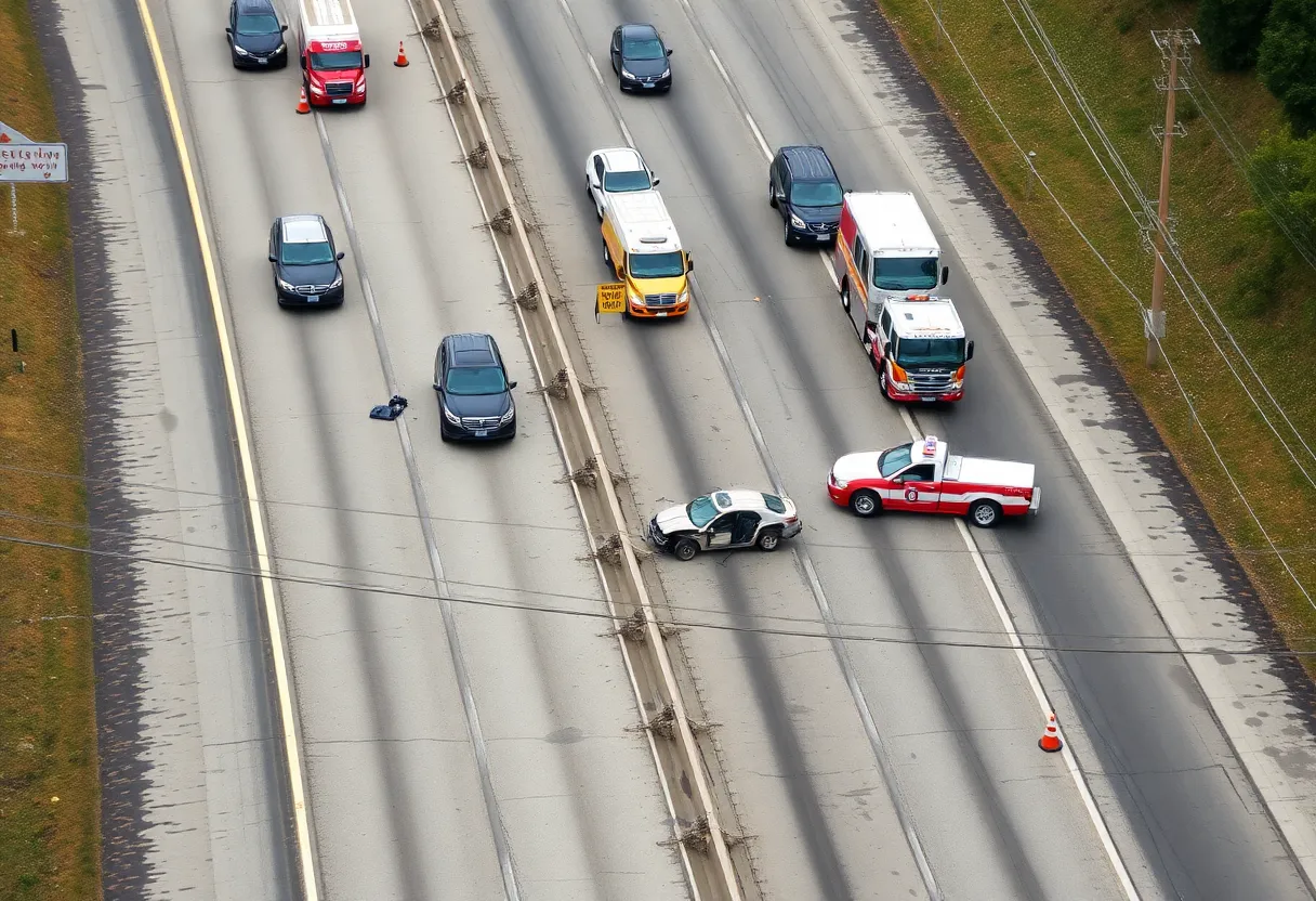 Emergency responders at the scene of a crash on Interstate 485 in Charlotte.