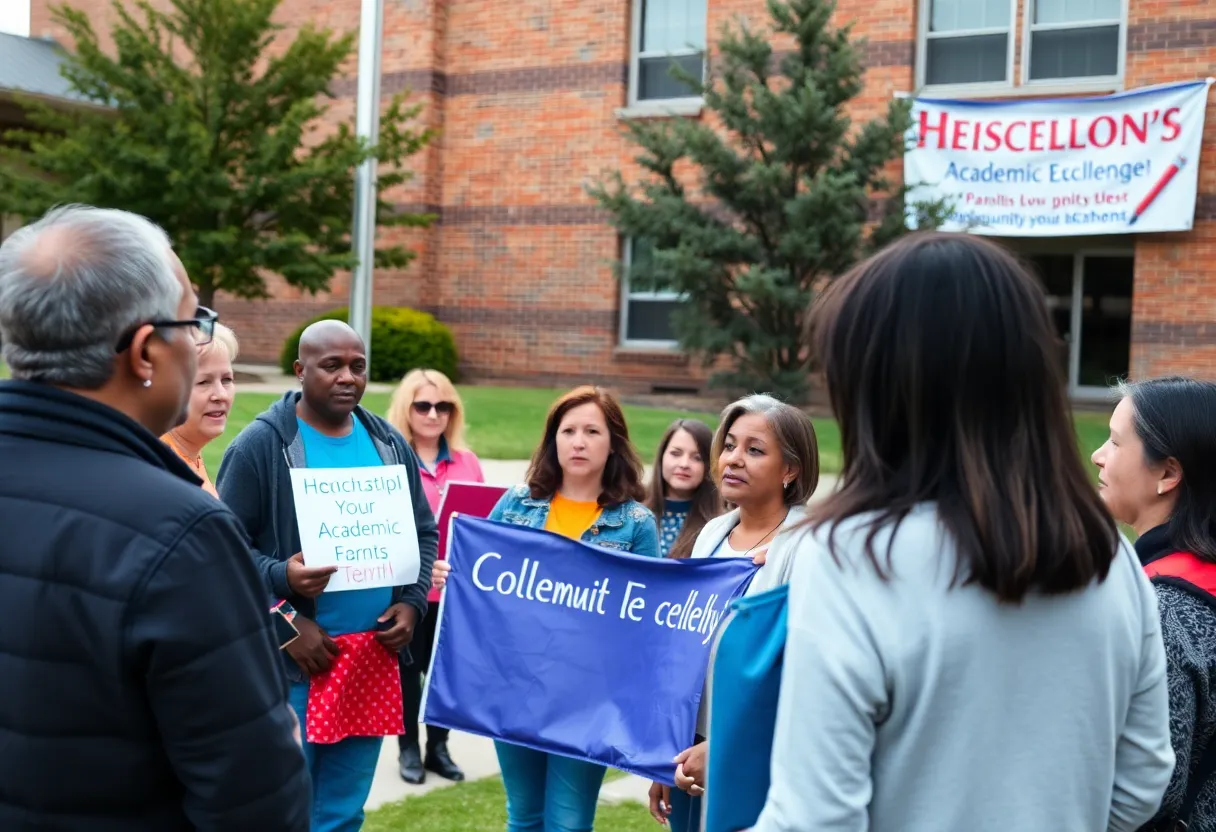 Parents gathered to protest the accreditation change at Charlotte Catholic High School