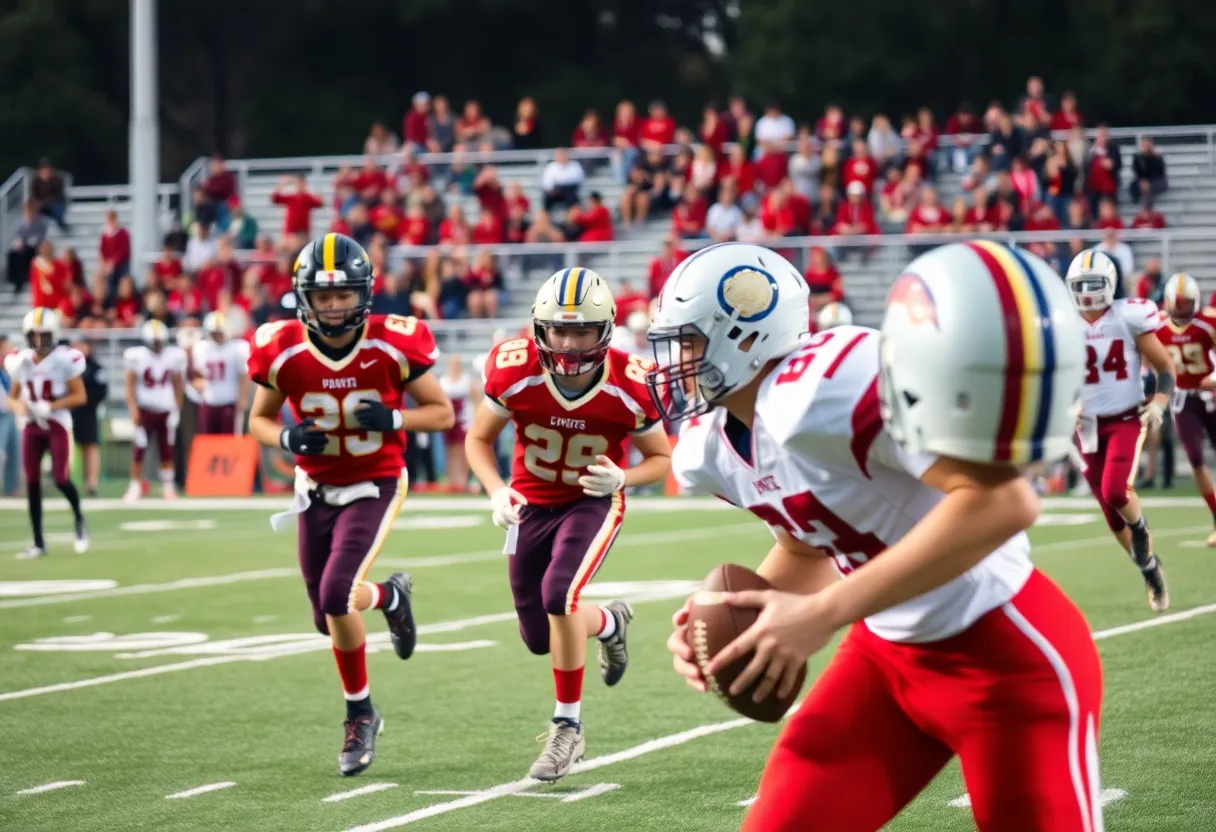 High school football players competing in Charlotte area match