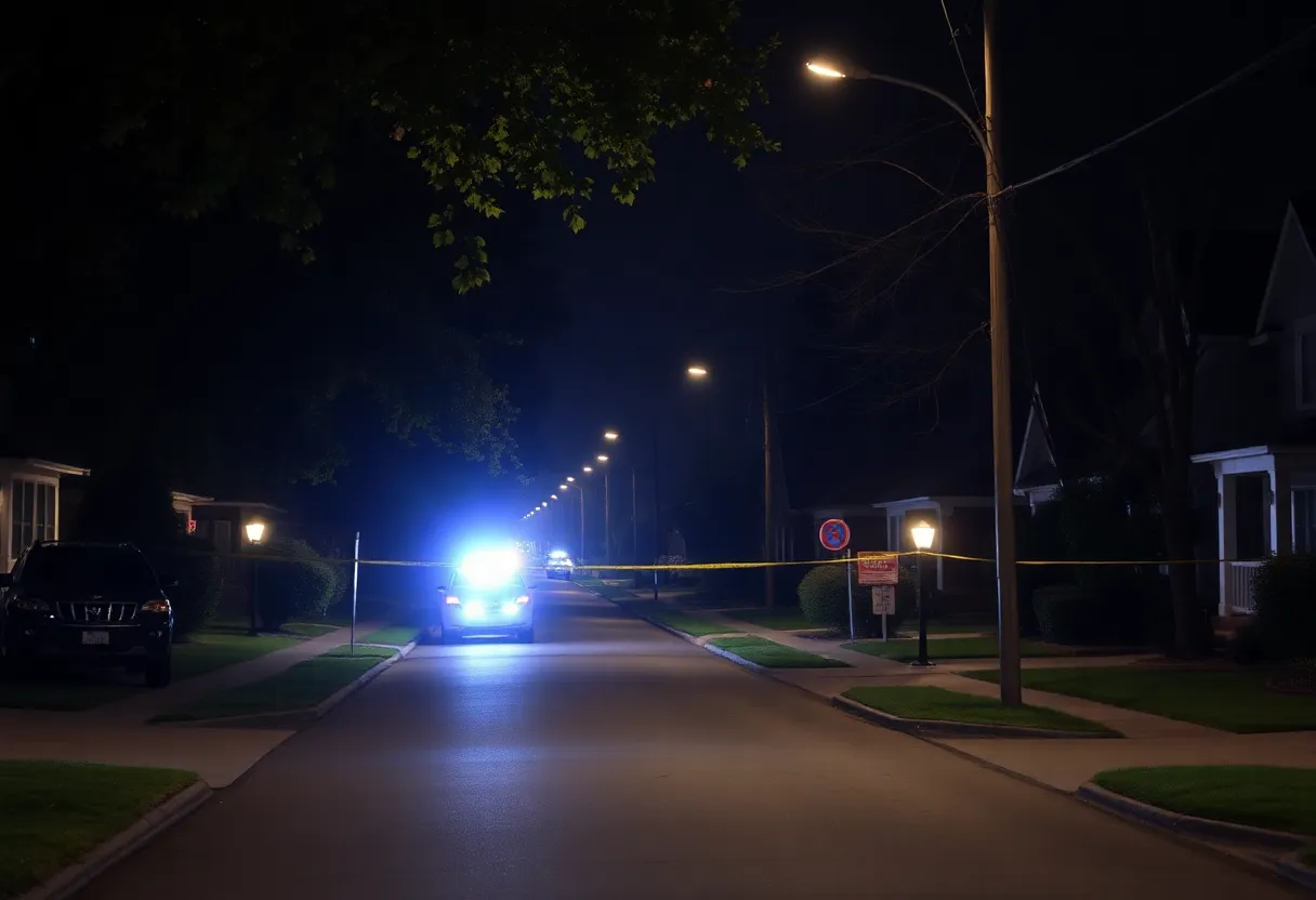 Police lights in a Charlotte neighborhood where a homicide investigation is underway.