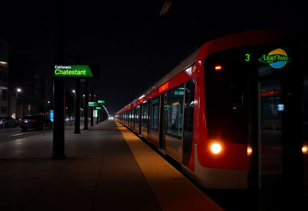 Light rail station in Charlotte emphasizing safety concerns