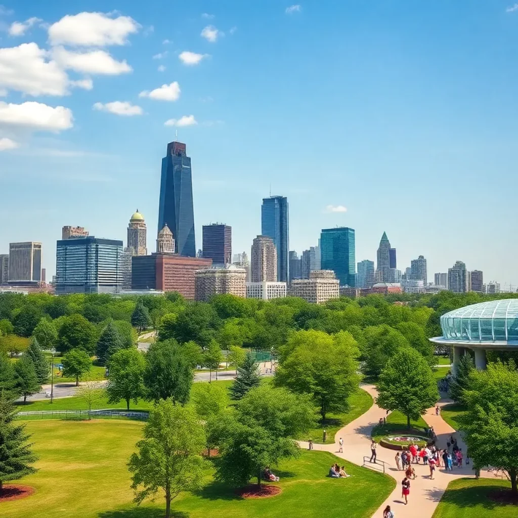 Skyline of Charlotte, North Carolina with parks and attractions