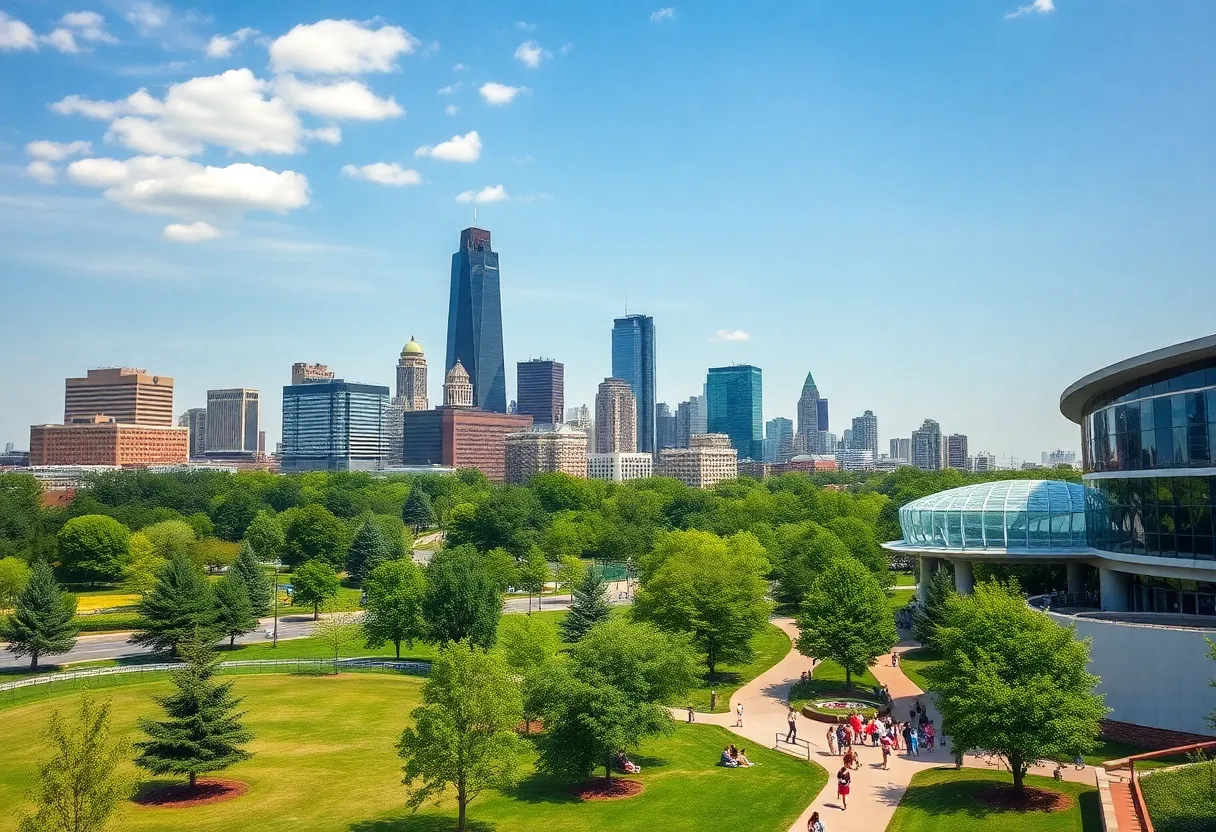 Skyline of Charlotte, North Carolina with parks and attractions