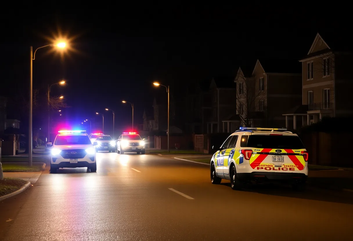 Police vehicles at night in a residential area of Charlotte