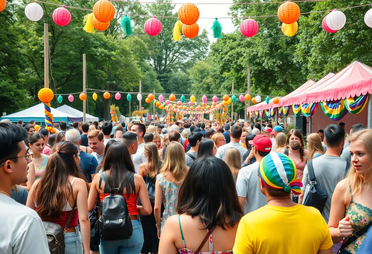 Crowd celebrating at Charlotte Pride Festival in First Ward Park