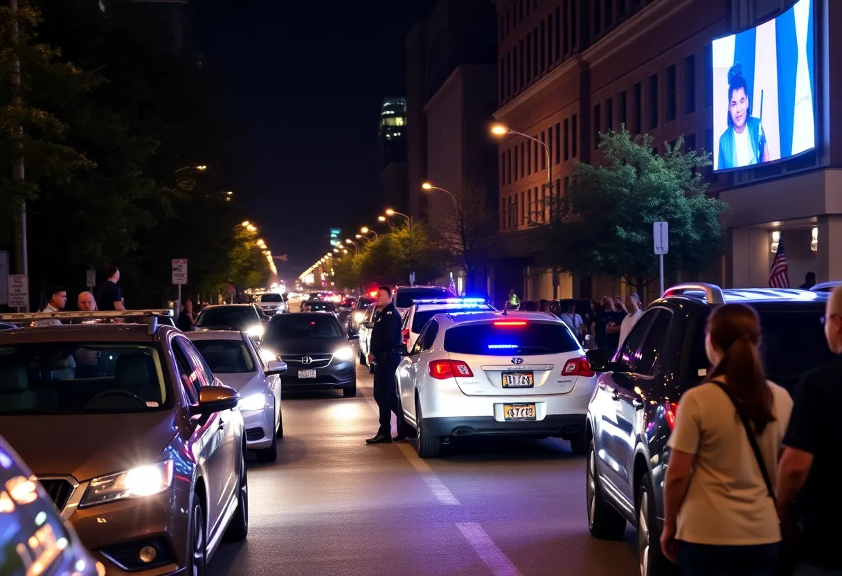 Police officers monitoring a street takeover event in Charlotte
