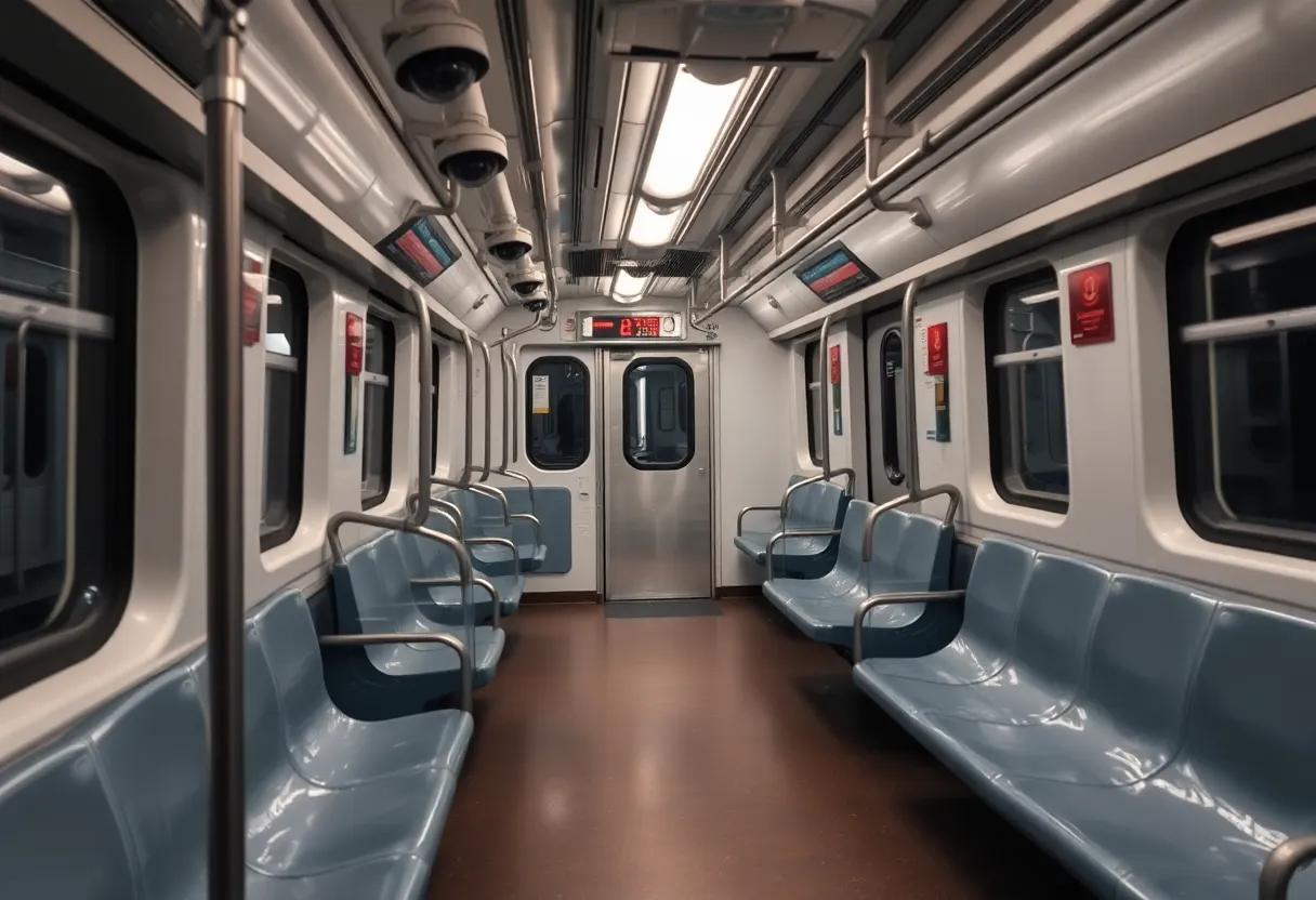 Interior of a LYNX Blue Line train with empty seats