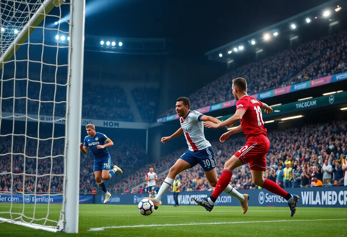 Players from Chivas and Charlotte FC battling for the ball during the Leagues Cup match.