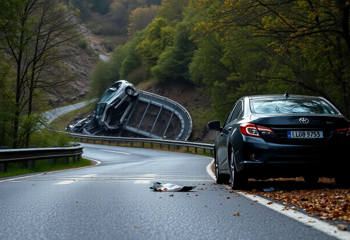 Car accident scene in Concord, North Carolina
