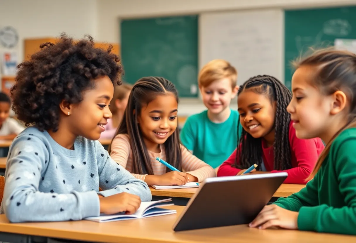 Students of diverse backgrounds participating in a classroom learning activity.