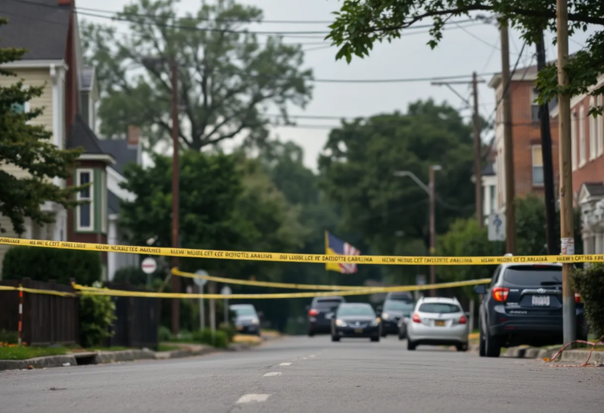 Scene of a drive-by shooting in Charlotte with police tape