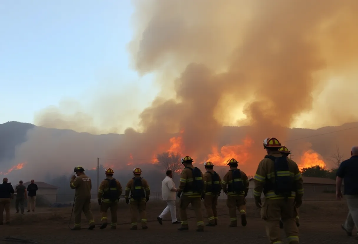 Firefighters fighting wildfires in a rugged terrain