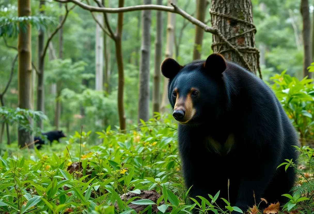 A black bear roaming in the Florida wilderness