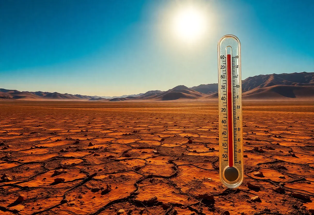 Landscape depicting a heat wave in the Western U.S. with bright sunlight and high temperatures.