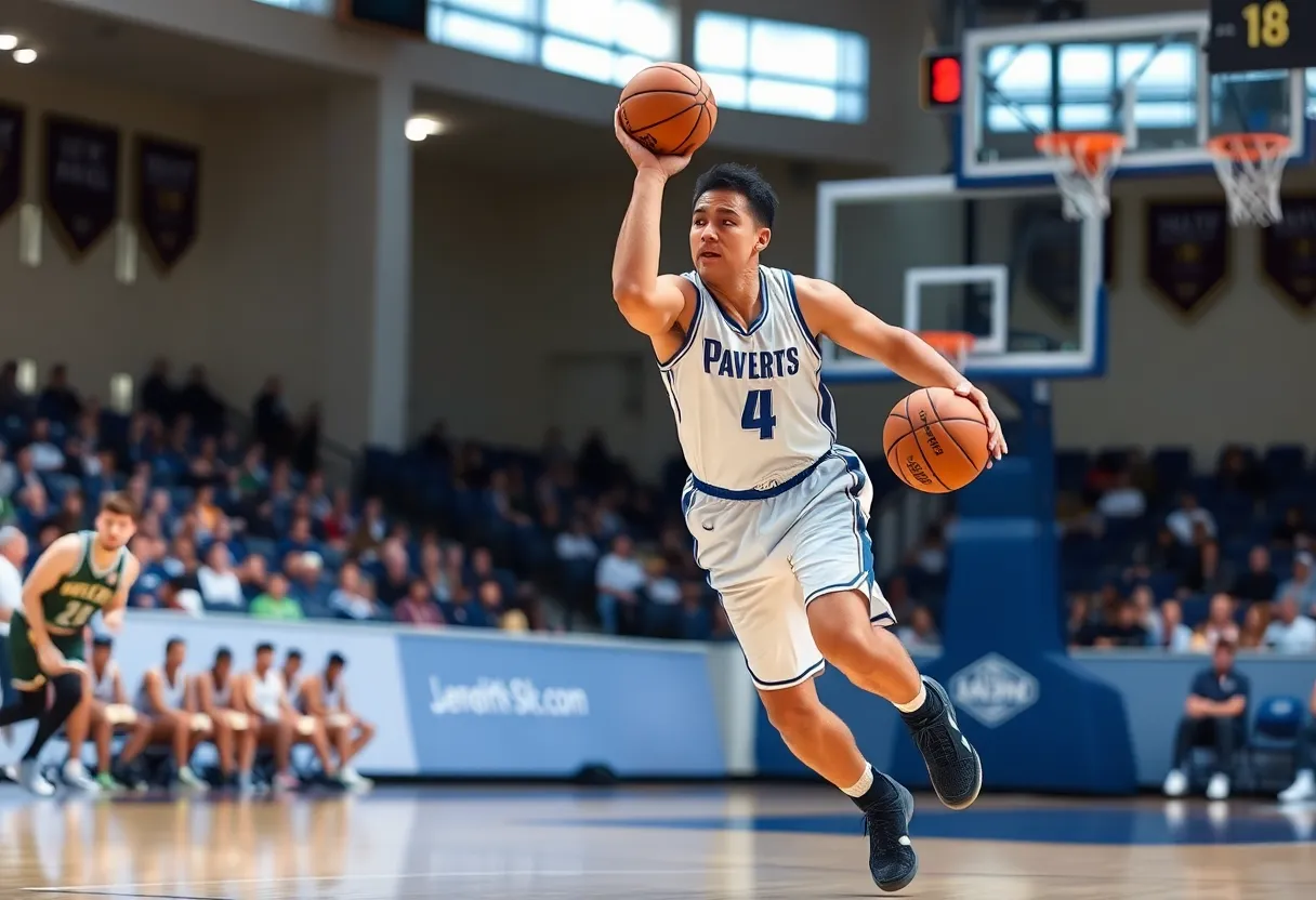 Basketball player highlighting defensive skills on the court.