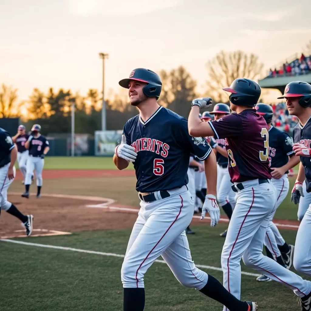 Liberty University baseball team playing during a game