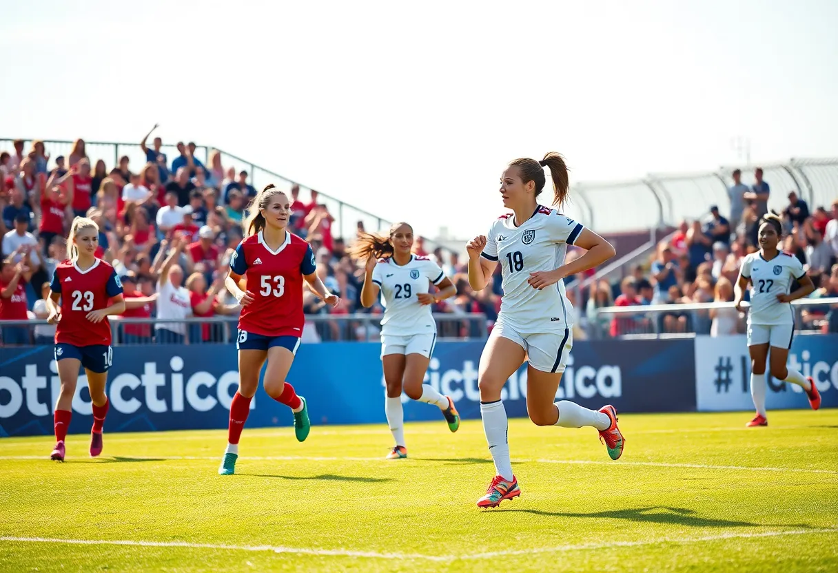 Liberty Women’s Soccer team playing a match