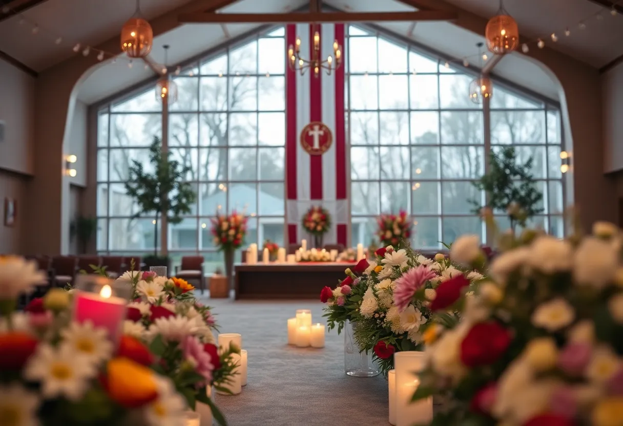 Community memorial service setup with flowers and candles in Charlotte