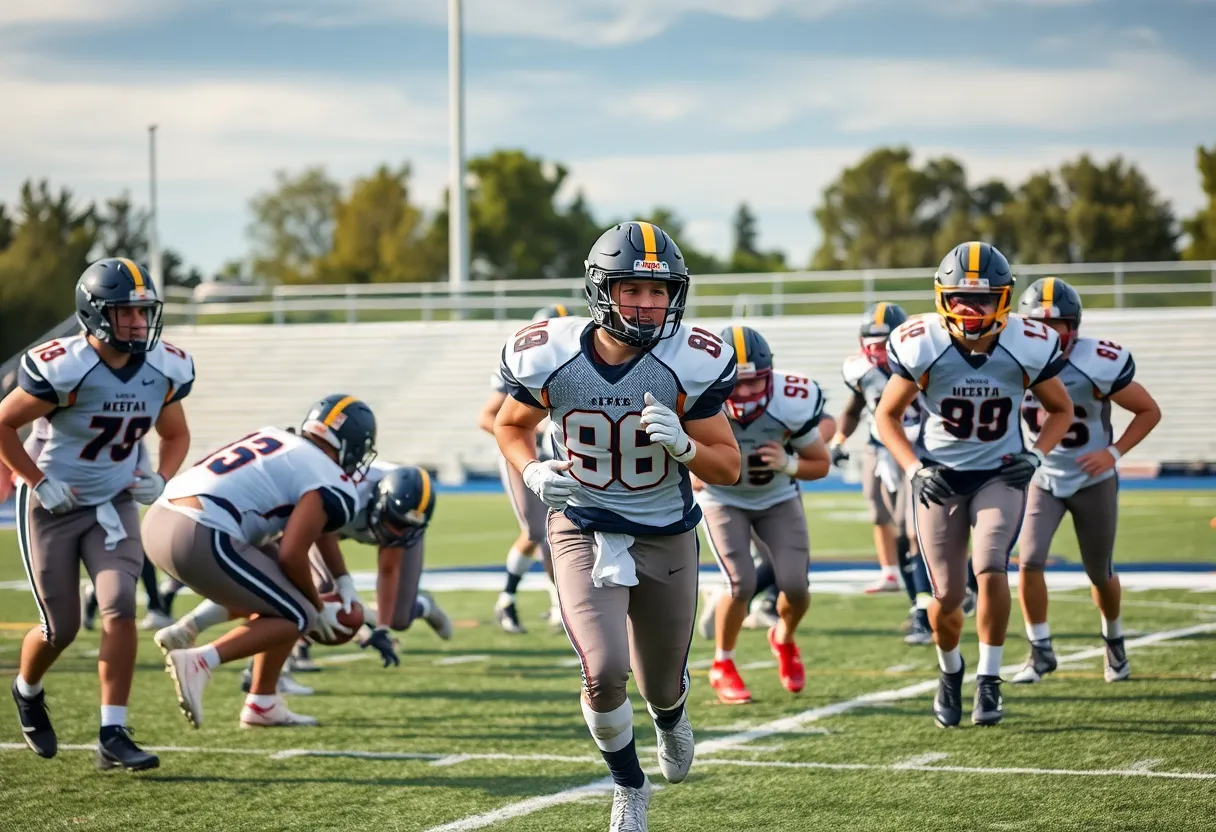 High school football players training on the field
