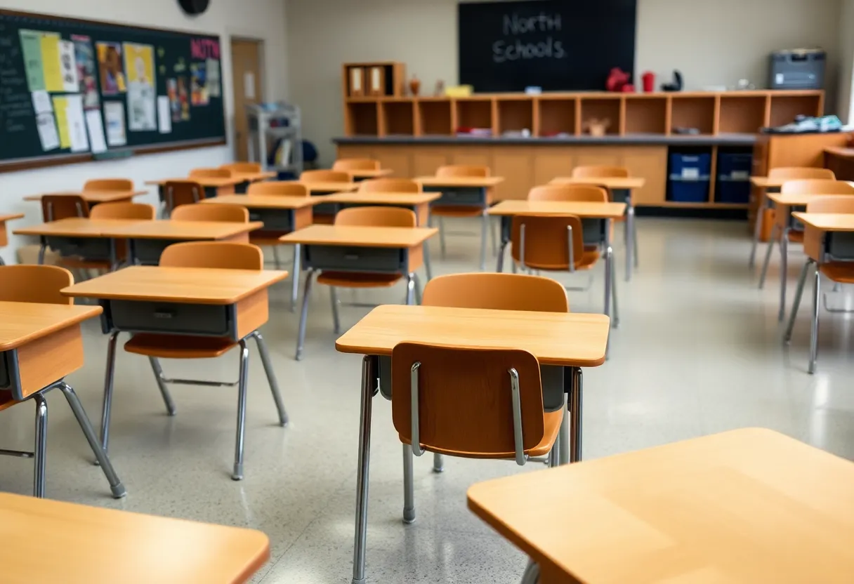 Empty classroom highlighting budget cuts in North Carolina education