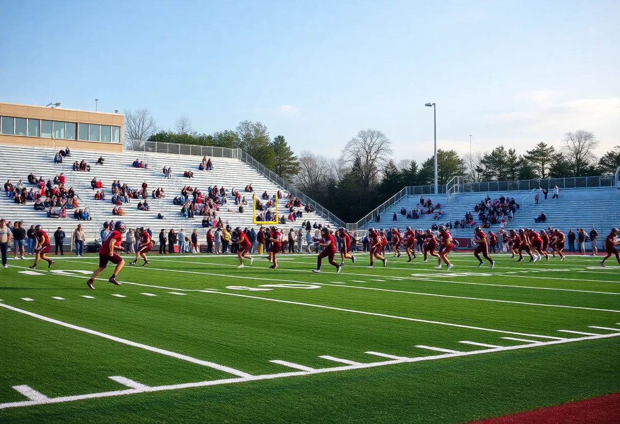 High school football players practicing on a field in North Carolina.
