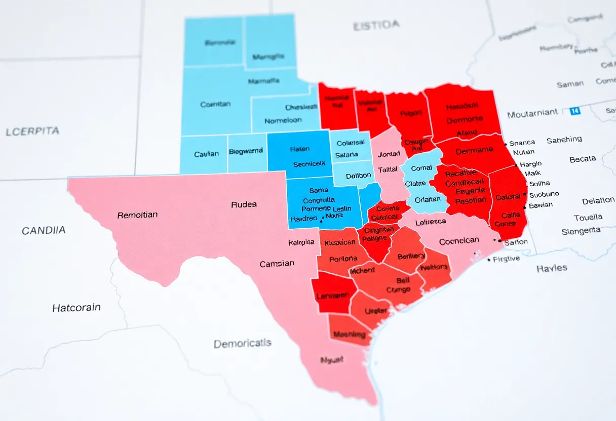 Map of Texas showing proposed congressional district changes.