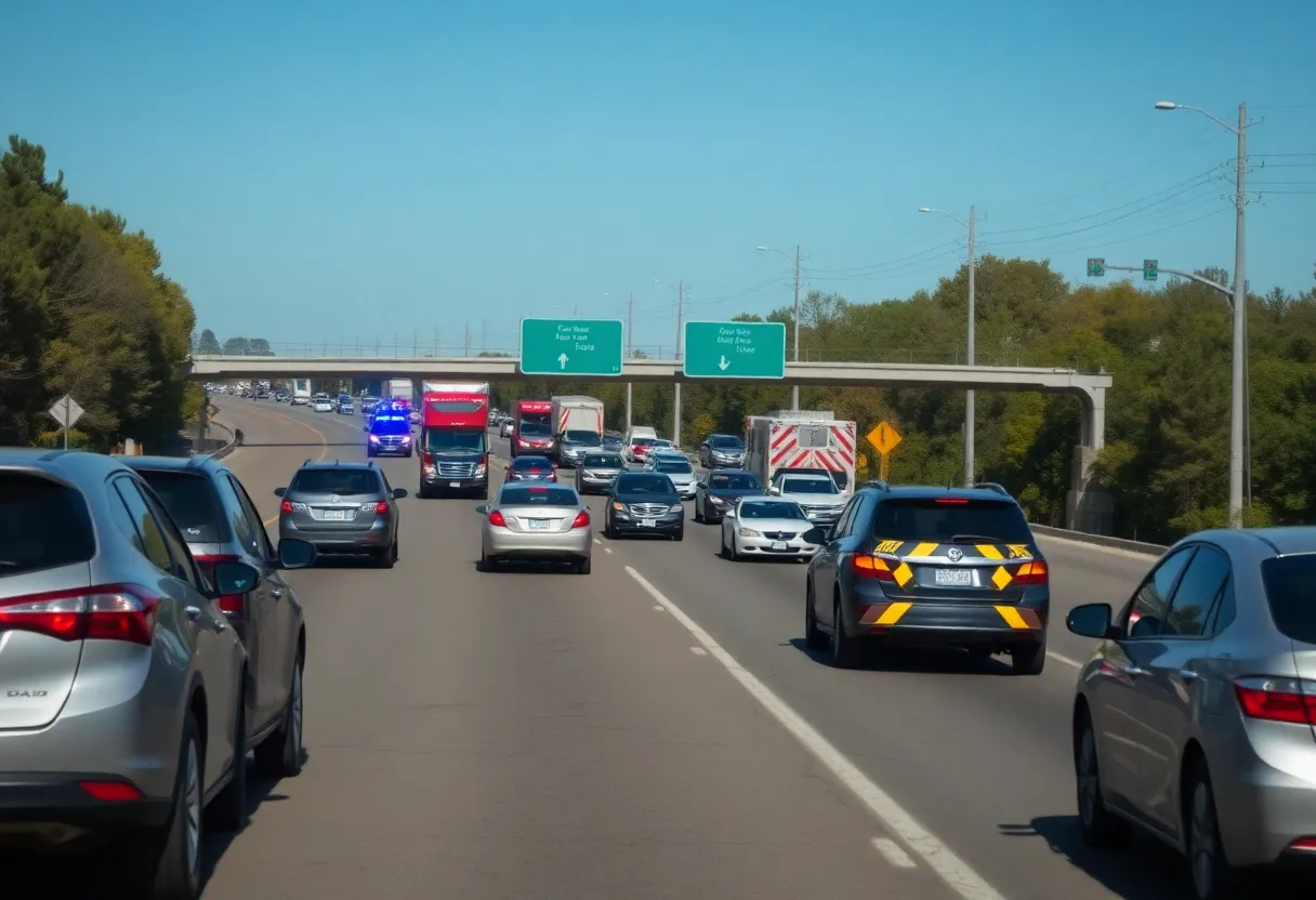 Traffic jam on I-85 North after a major accident