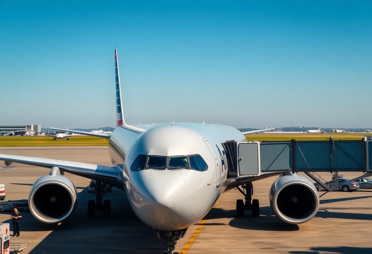 American Airlines plane at Charlotte Douglas Airport under airport security watch.