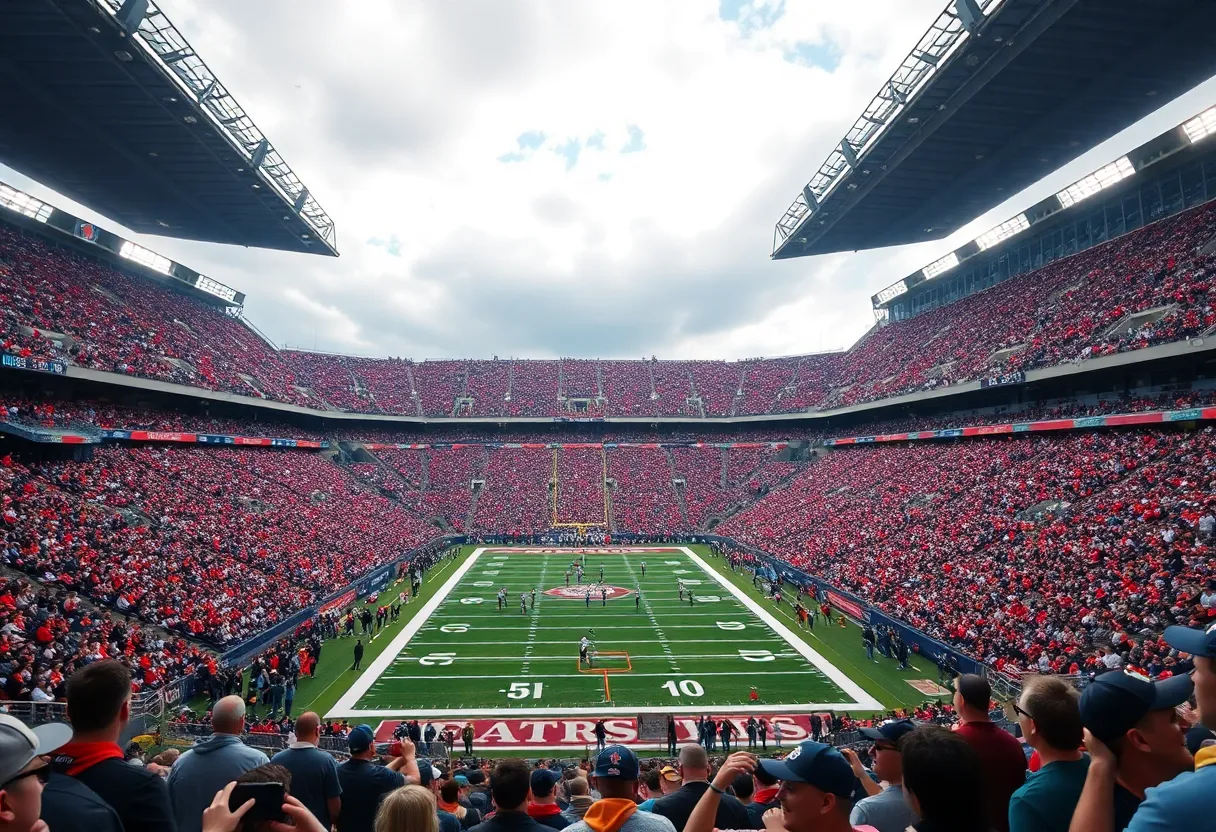 Carolina Panthers players practicing at the stadium.