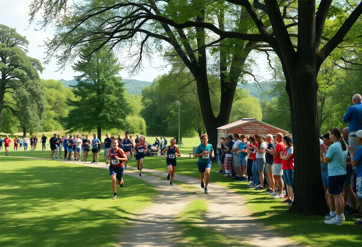 Runners competing in a cross country event at McAlpine Creek Park