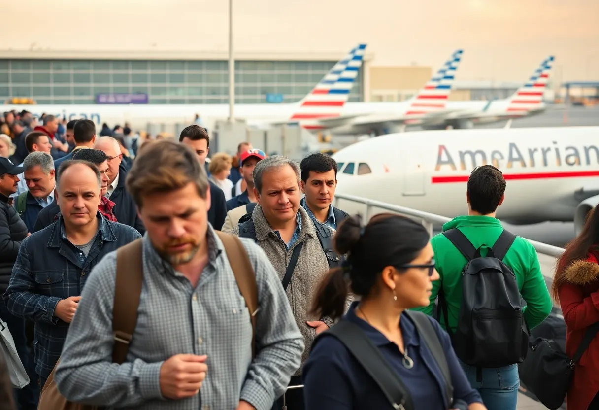 Passengers waiting at Charlotte Douglas International Airport during flight delays