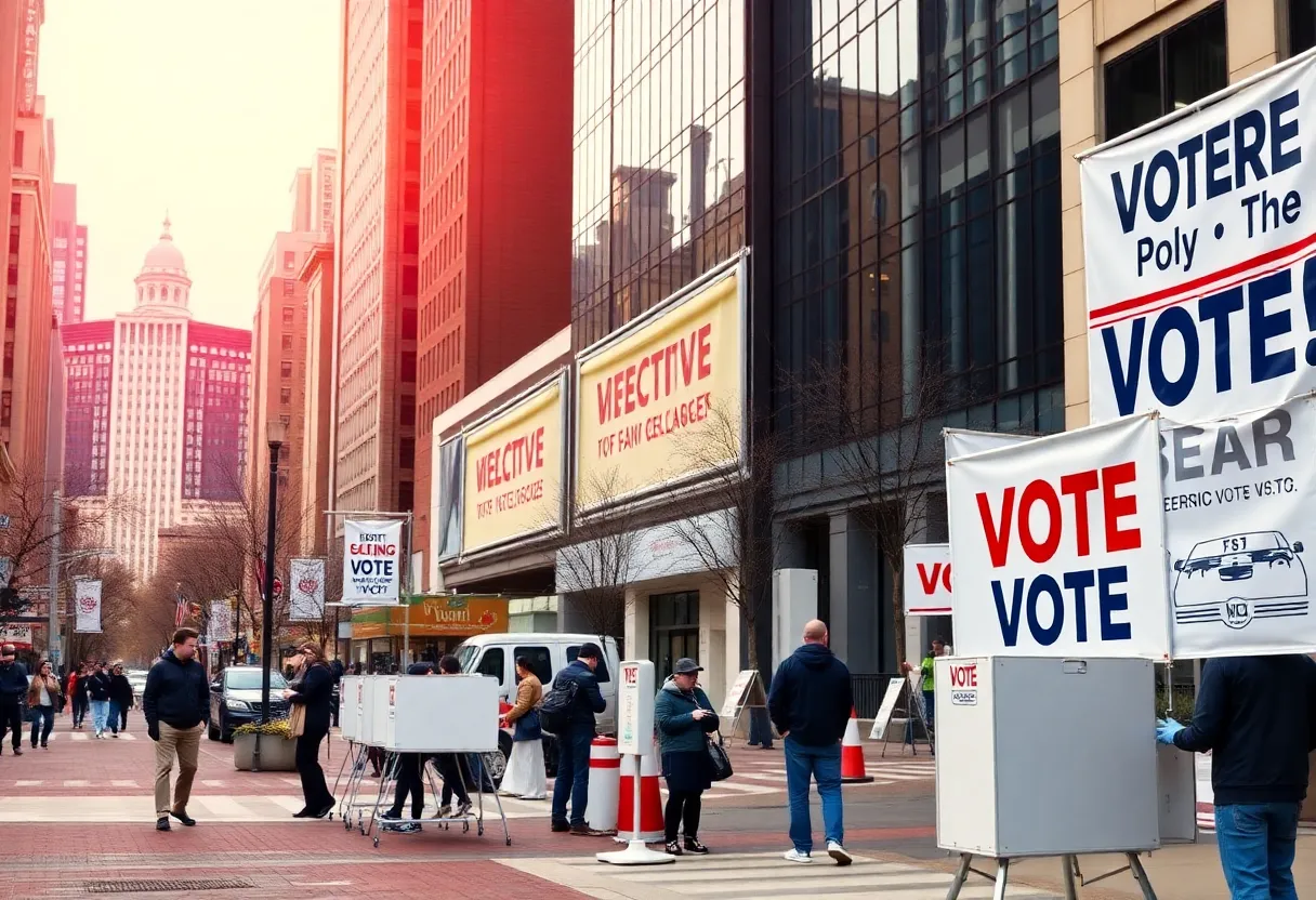 A bustling polling station in Charlotte with voters casting ballots.