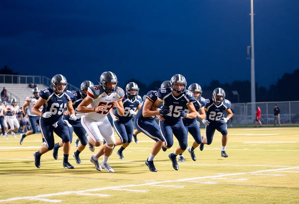 High school football players in action on the field