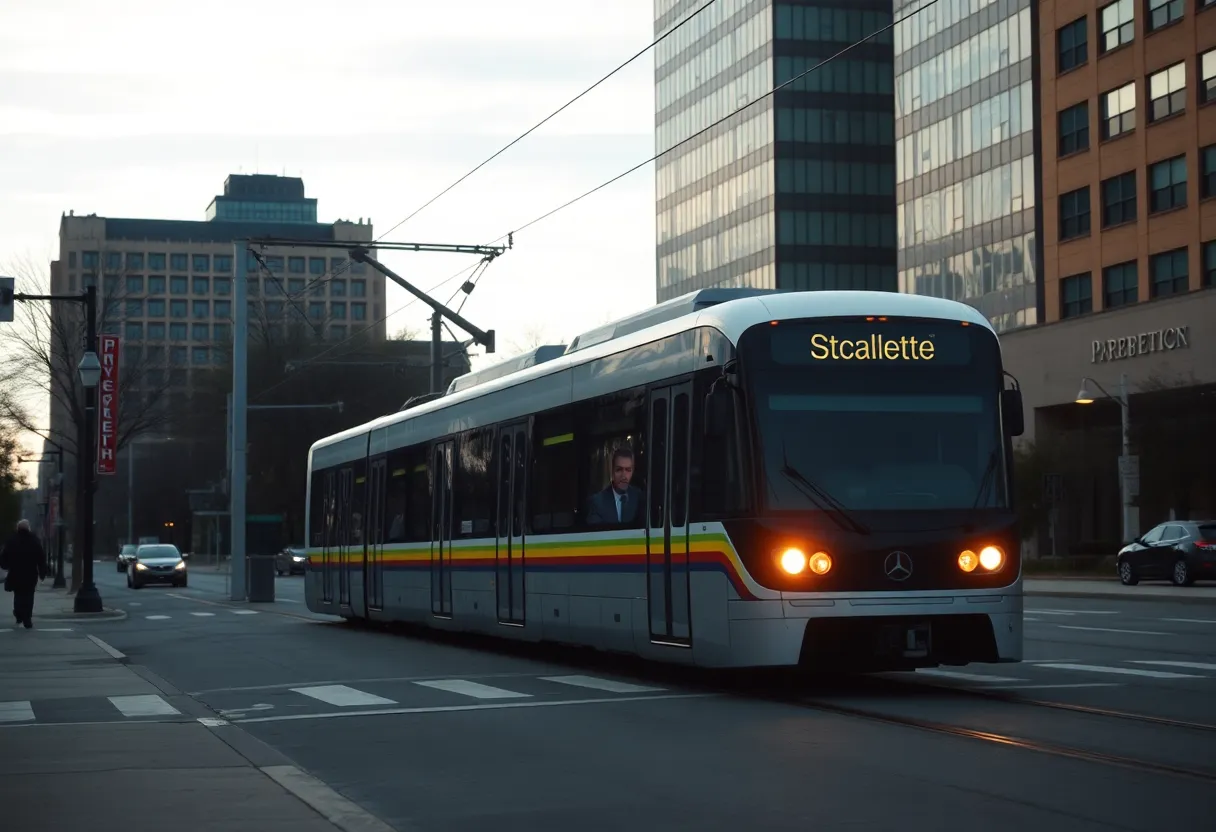View of a light rail station in Charlotte highlighting safety measures