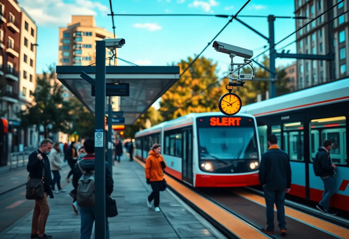 Light rail station emphasizing public safety measures