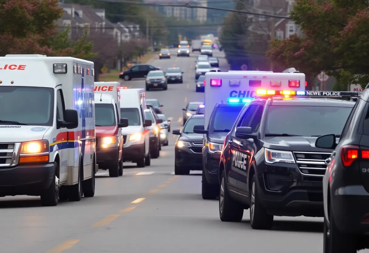 Police and emergency vehicles at the scene of a shooting in Charlotte