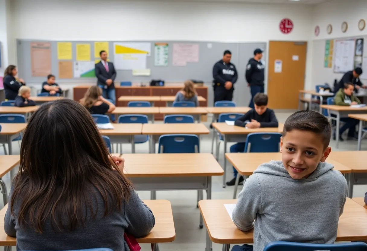 Students in a classroom practicing safety protocols
