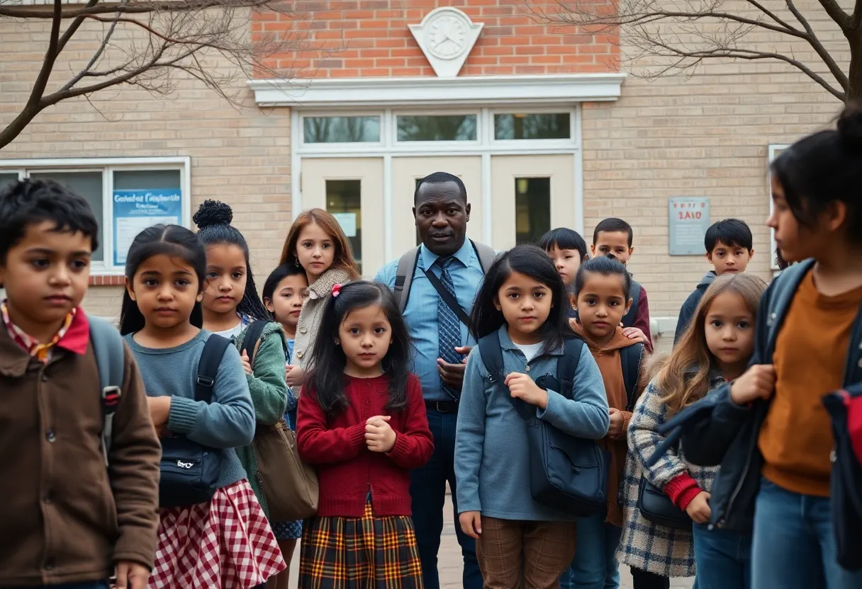 Parents and students expressing concerns at a school about ICE presence