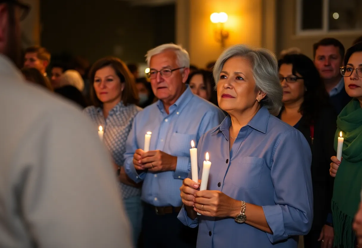 Community members holding candles at a vigil for Charlie Kirk