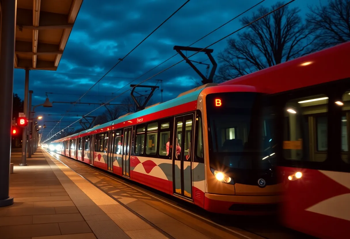 Scene from DaBaby's Save Me music video showcasing a light rail setting.