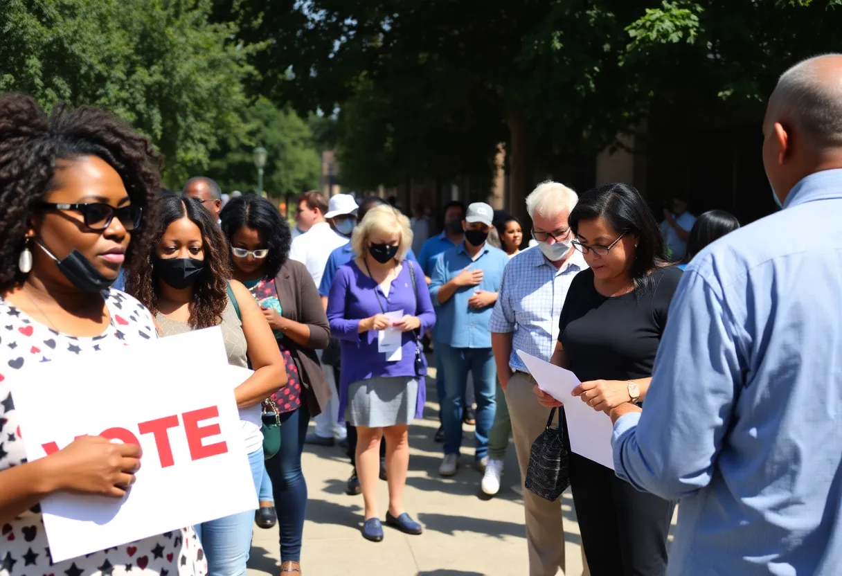 Voters engaging in early voting at a site in Charlotte