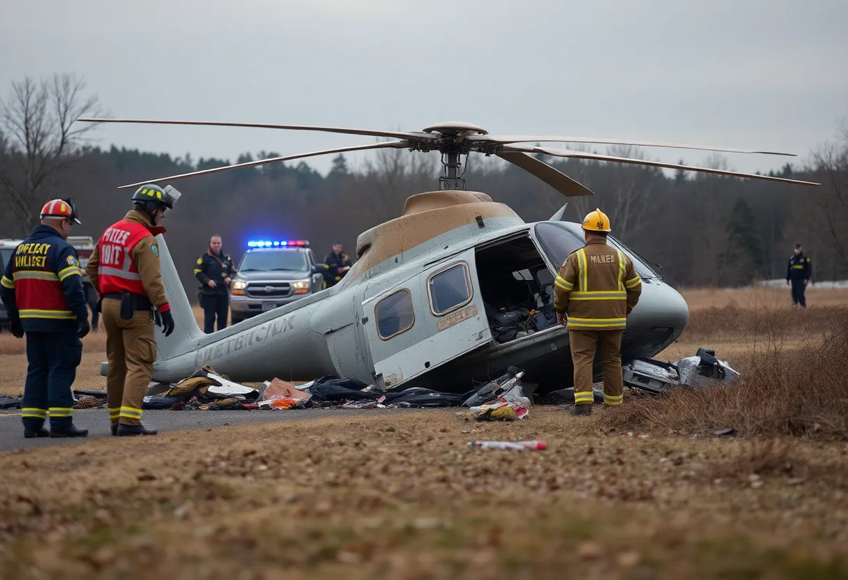 Emergency responders at the helicopter crash site in Charlotte, North Carolina.