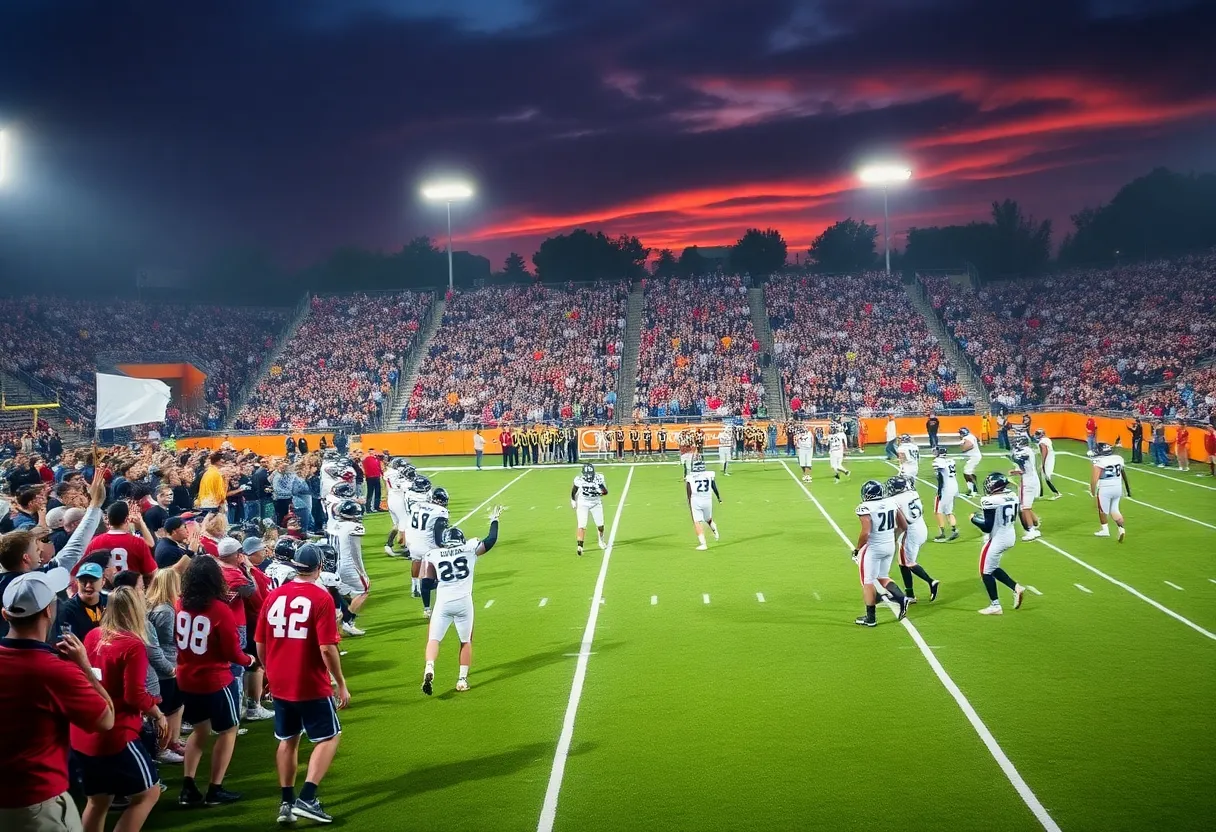 High school football players in action on the field