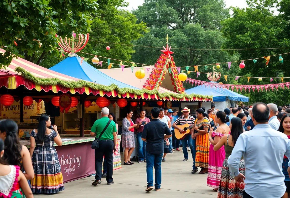 A festive atmosphere of a cancelled Hispanic Heritage Festival with food and music.