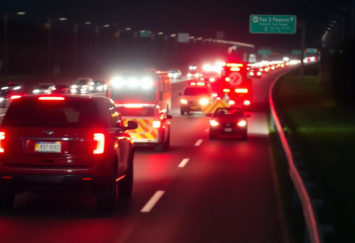 Emergency response vehicles at a crash scene on I-85 South