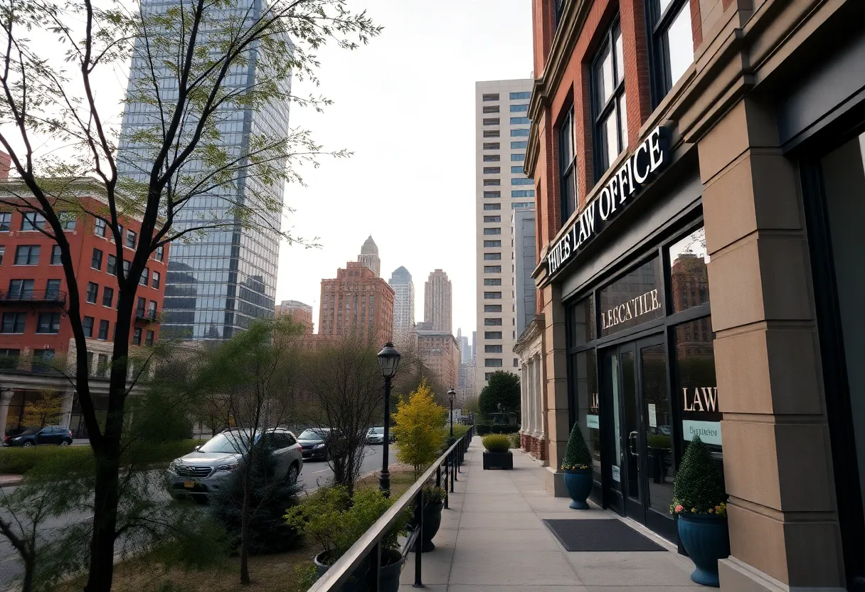 A law office with greenery, symbolizing the legacy and community impact of a prominent attorney.