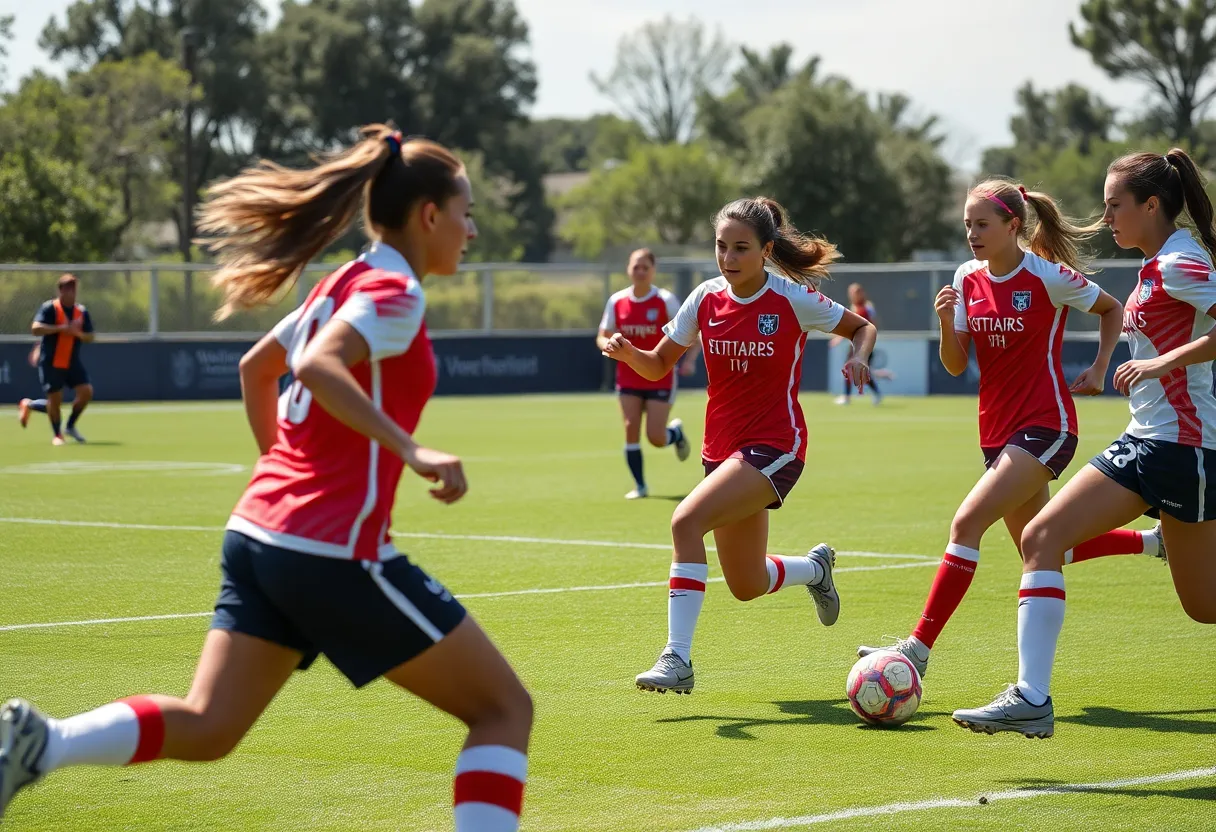 Lynchburg women's soccer team playing against Emory Eagles